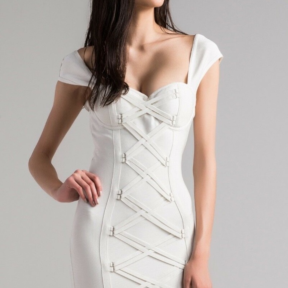 NEW AKIRA White Corset Stretchy elastic LIGHT THE WAY BANDAGE  Dress M - Picture 1 of 15